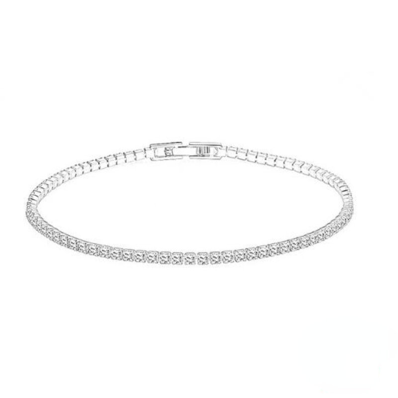 Pure 925 Silver Jewelry 18CM Tennis Bracelet 2mm Zirconia Anniversary Gift Real Sterling Silver Bangle Bracelets