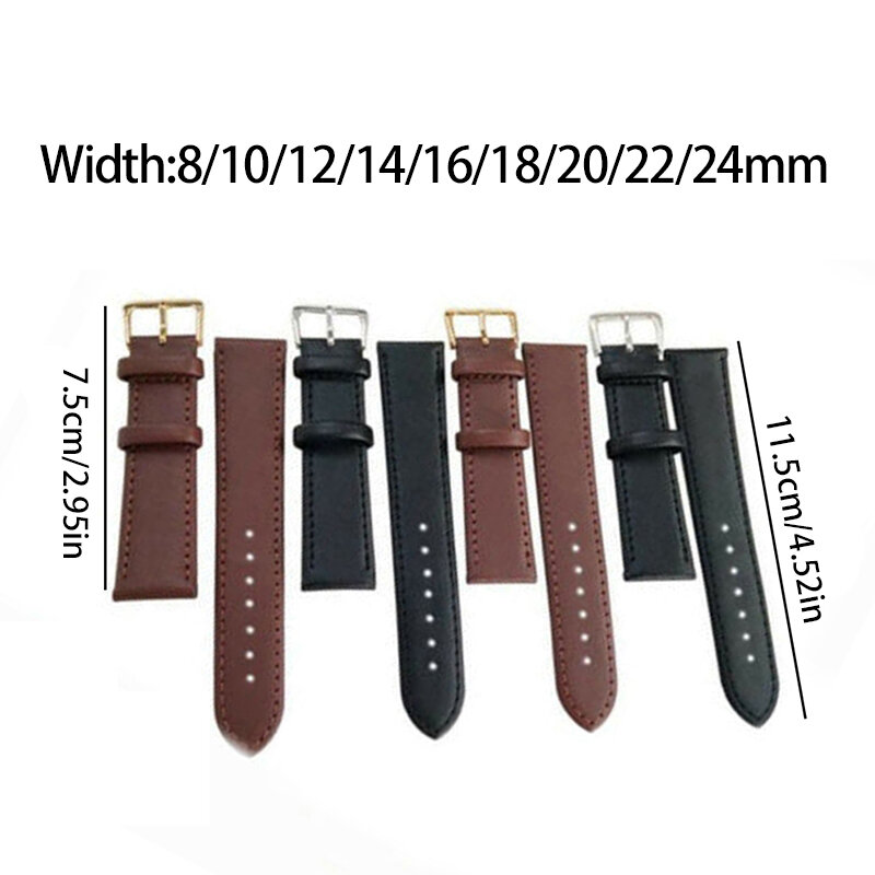 Correa de reloj de cuero para mujeres y hombres, accesorio de correa de reloj de 8mm, 10mm, 12mm, 14mm, 16mm, 18mm, 20mm, 22mm, 24mm, negro y marrón