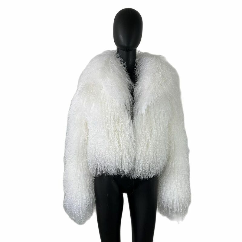 Mantel bulu domba asli wanita, mantel bulu domba asli, jaket bulu domba asli kerah besar, pakaian luar musim dingin untuk wanita