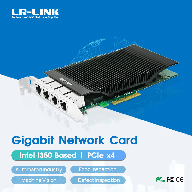 LR-LINK 2005PT Gigabit Network Card,4-Ports RJ45 Copper Ethernet Adapter, with Intel I350 Chip,PCI-Express X4 NIC