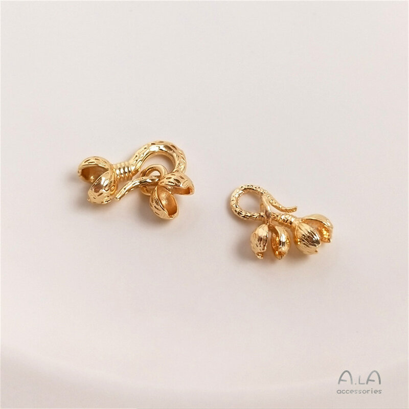 14K Gold Wrapped Flower Bud Double Clasp Fish Hook Shaped Closing Buckle Connection Buckle DIY Bracelet Accessory Material B928