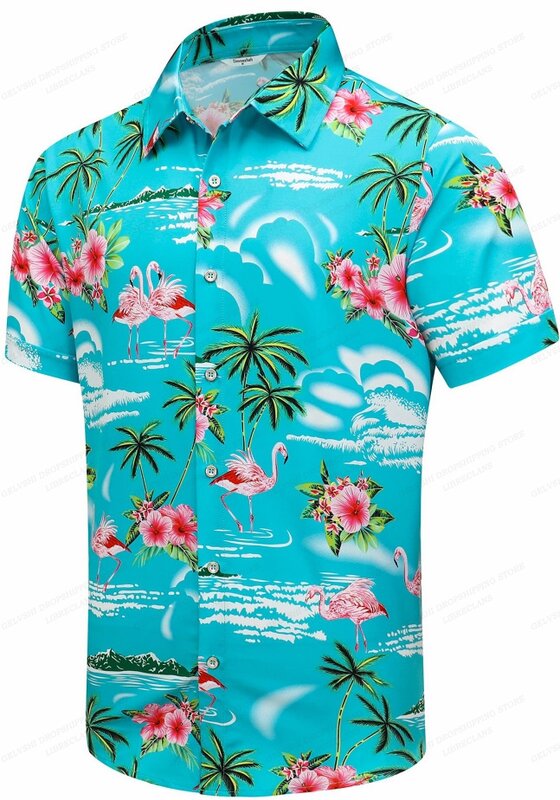Camisas hawaianas para hombre y mujer, camisa de playa de manga corta a la moda, blusa masculina con cuello vuelto, ropa informal Alohas para verano
