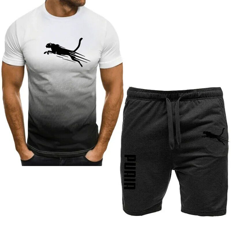 2024 new men's sportswear fitness set running suit casual T-shirt+shorts set breathable jogging sportswear 2-piece set for men