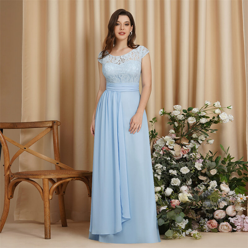 MisShow solidna z koronkowym plażowym Maxi sukienki dla kobiet klasyczna szyfonowa z krótkim rękawem długa na wieczorny bal sukienek Vestidos Largos