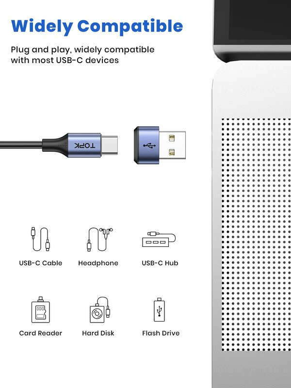 TOPK-Adaptateur USB C vers USB mâle AT13, USB femelle (Type-C) vers USB 2.0 mâle (USB-A), charge rapide et connecteur adaptateur de données DiviOTG