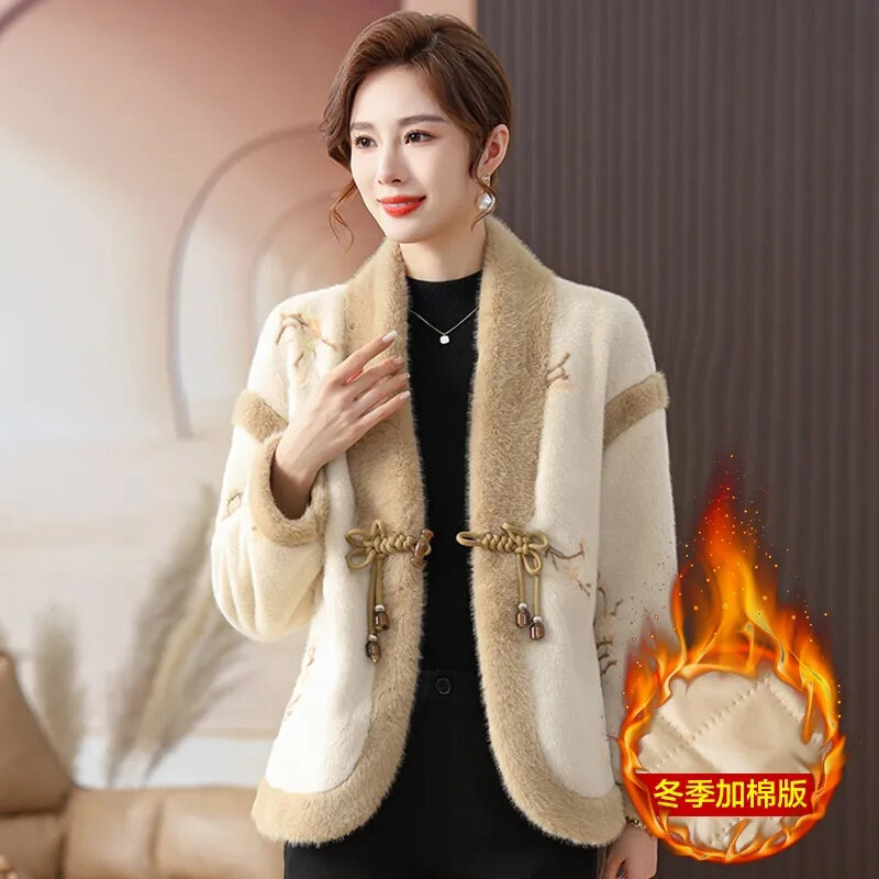 Chinese Style Mother's Clothing Imitation Mink Velvet Jacket Thickening For Middle-Aged And Elderly Women's Clothing Warm coat