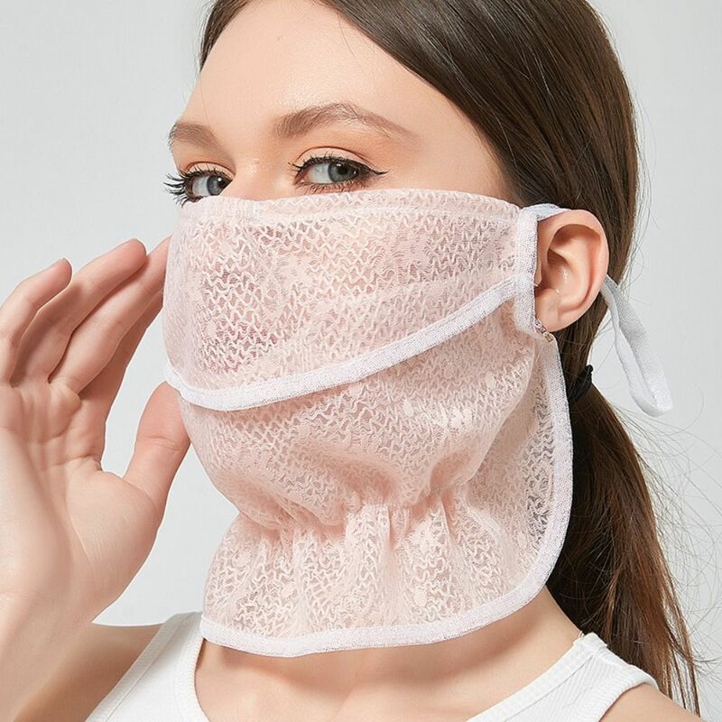 2 buah masker renda pelindung matahari wanita, penutup wajah setengah wajah pelindung leher dapat digunakan kembali