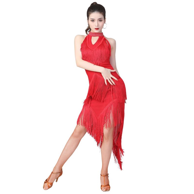 Sequined Latiin Dress Women's Dress Fringed Fashionable Dance Dress Solid