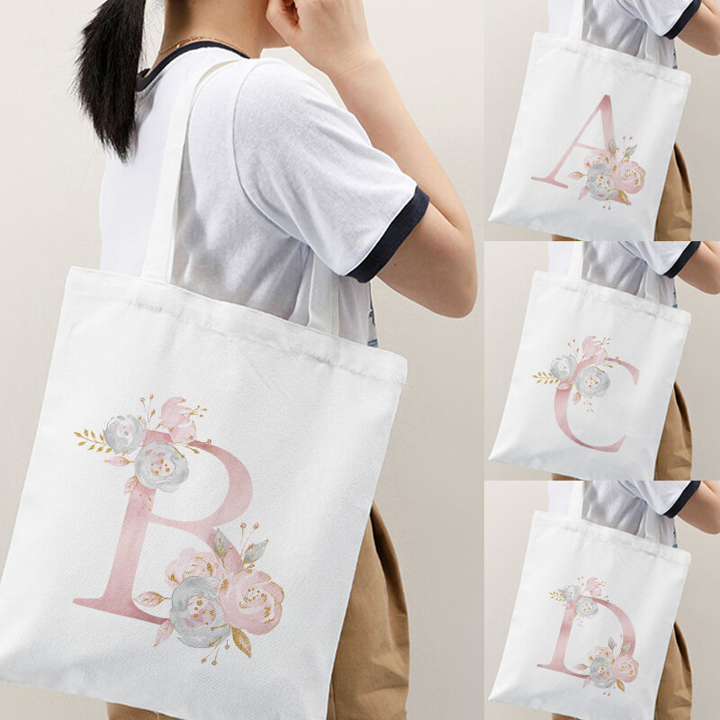 A-Z 편지 인쇄 패턴 여성 캔버스 토트 백 패션 쇼핑 가방 독신 파티 선물 웨딩 어깨 가방