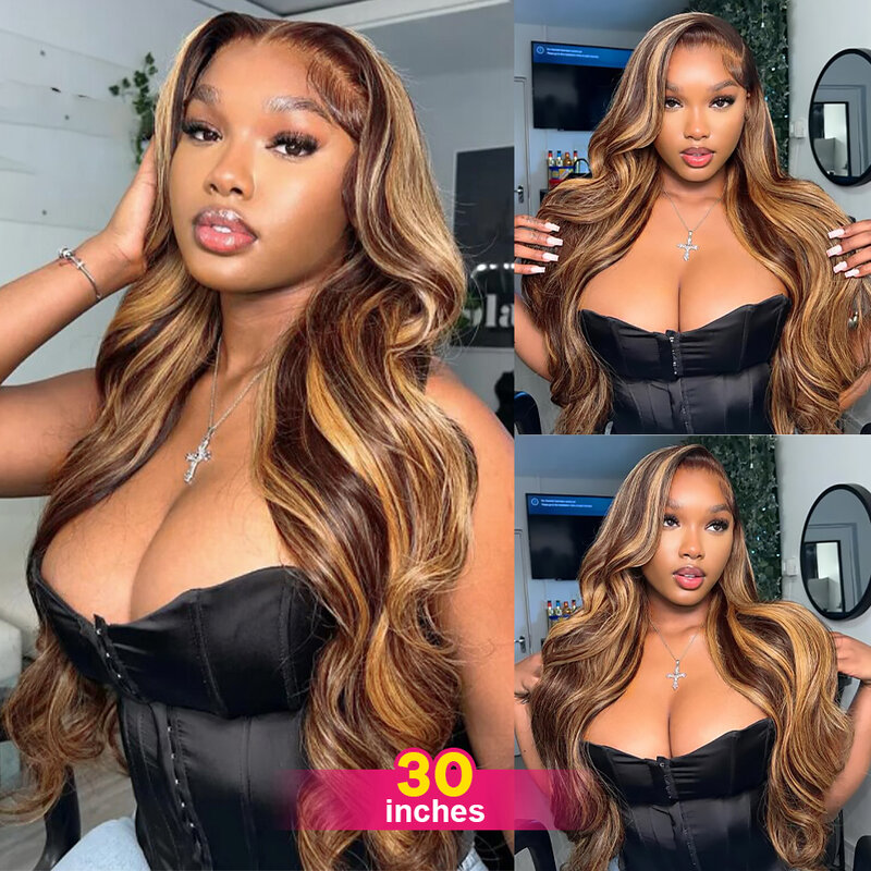 360 Wig Frontal penuh renda 4/27 Wig sorot tubuh gelombang 13 × 6 13X4 renda Wig depan untuk wanita rambut manusia longgar gelombang Virgin Brasil