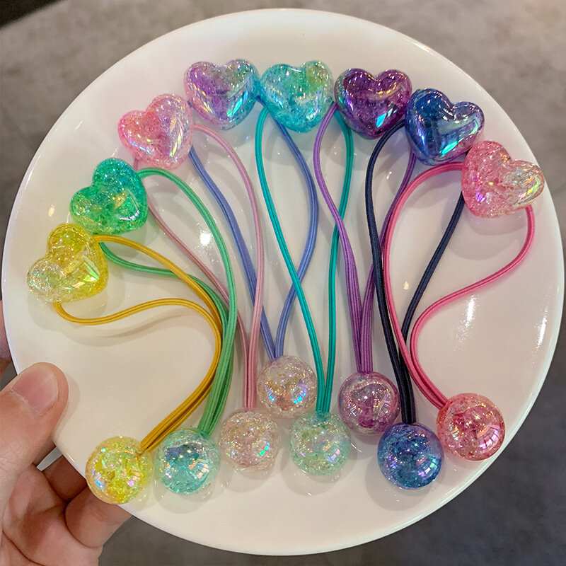 2 sztuk/partia nowe kolorowe koraliki w kształcie serca dla dziewczynek urocze dziecięce elastyczne opaski do włosów dla dzieci akcesoria do włosów księżniczki