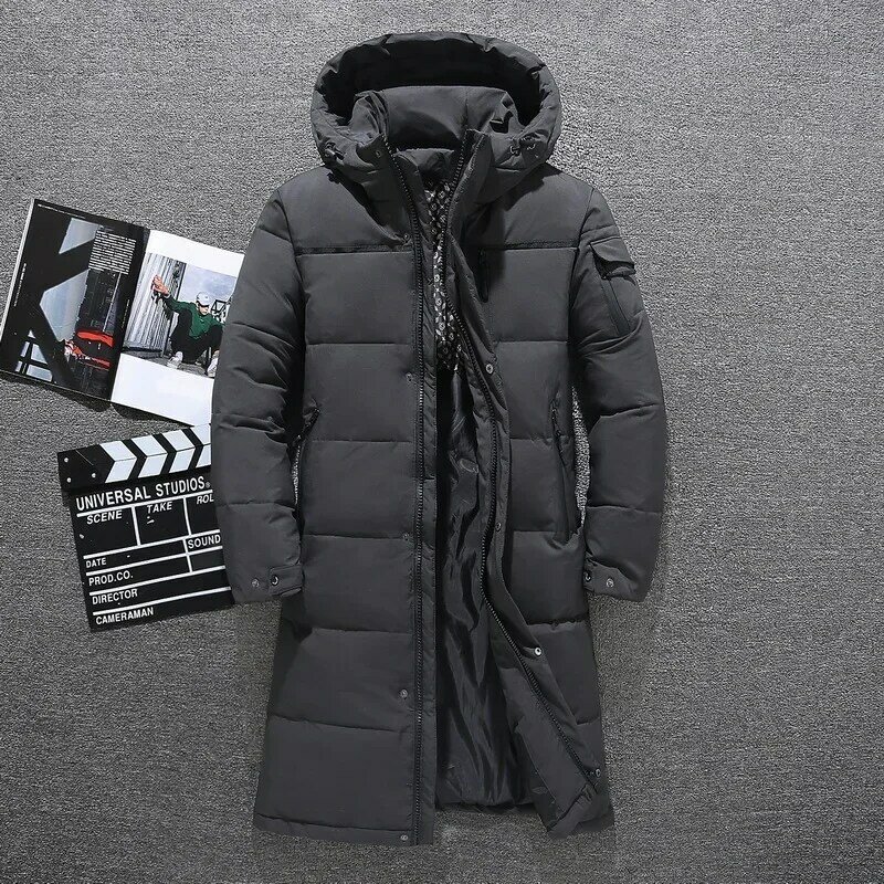 Зимняя мужская куртка 2023, Высококачественная Толстая теплая водонепроницаемая длинная парка, пальто, мужская куртка с капюшоном на белом утином пуху 5XL