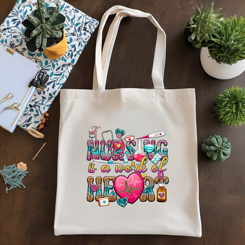 Nurse's Day Printed Women's Shoulder Bag Large Capacity Handbag Leisure Shopping Organizer Bag Fashionable Canvas Shopping Bag