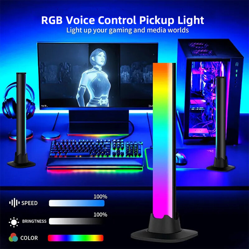 Luz de recogida de sonido RGB para sala de juegos, luz nocturna de ambiente para ordenador de escritorio, colorida, controlada por voz, luz de ritmo musical