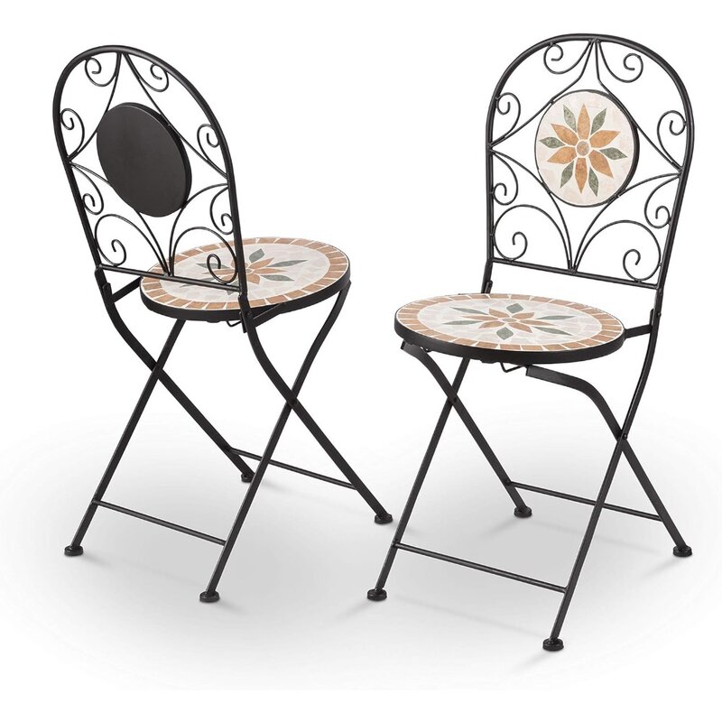 Corporation Indoor/Outdoor 3-Piece Mosaic Bistro Set Folding Table and Chairs Patio Seating, Tan