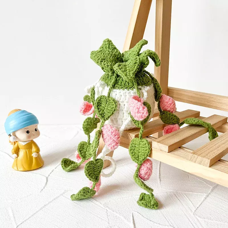 손으로 짠 창의적인 시뮬레이션 녹색 장미 화분 장식, 자동차 걸이식 백미러, 완성 된 꽃다발, 휴일 선물, 신제품