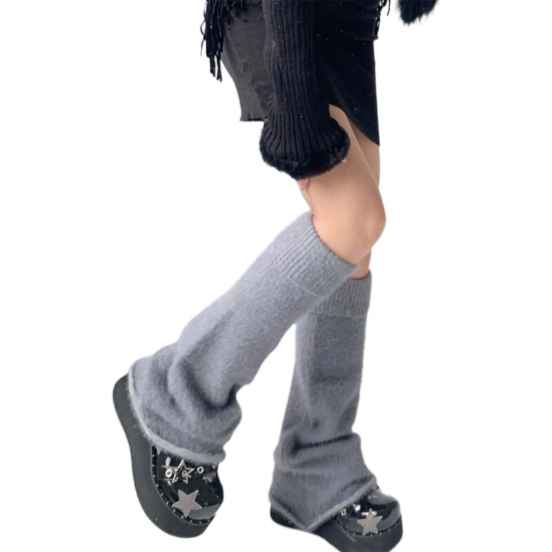 MXMA – chauffe-jambes évasées pour femmes, chaussettes Harajuku épaisses, à fourrures, montantes au genou