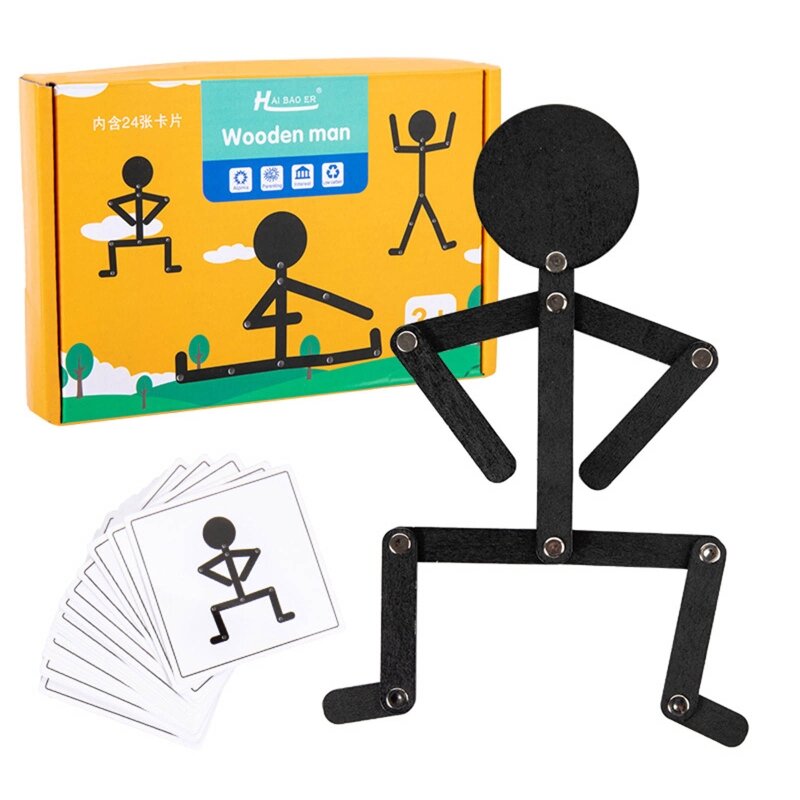 رجل خشبي لغز الموقف مباراة لعبة لمرحلة ما قبل المدرسة مونتيسوري Puzzlebox لعبة تفاعلية للأطفال التنسيق بين اليد والعين