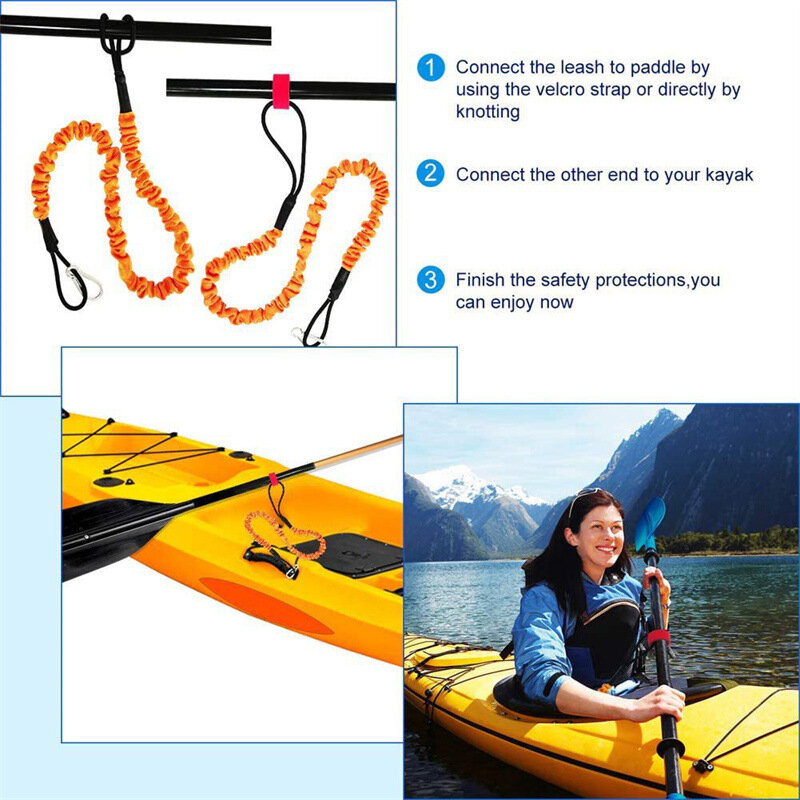 Laisse élastique réglable pour pagaie de kayak, lanière avec crochet de sécurité, pêche, ULdroite, accessoires de bateau à rames, nouveau, 1 pièce