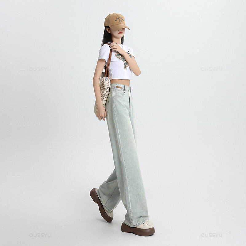 Sommer weiche Lyocell Stoff Frau Jeans dünne lose breite Bein gerade hoch taillierte Hose Mode Stickerei Komfort Freizeit hose