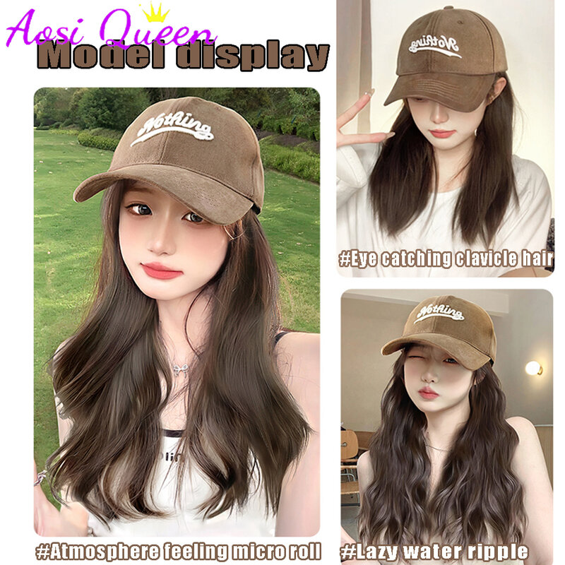 AOSIQUEEN Wig For Women With Long Hair One-piece Fashionable Lazy Slightly Curly Hair Baseball Cap Fluffy Natural Hat Wig