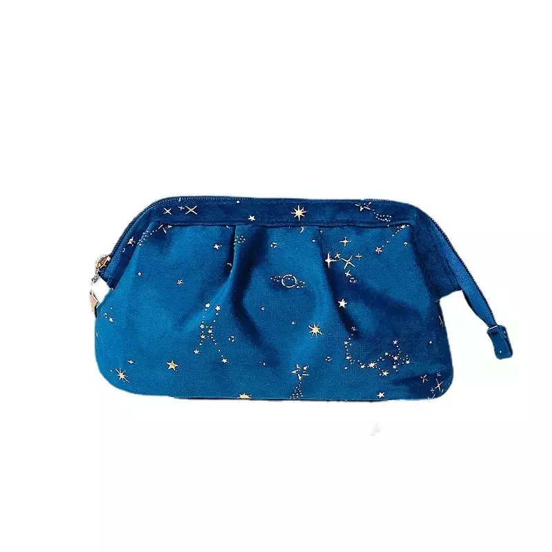LW021  Hot Gold Star Moon Flannel Cosmetic Bags Portable Large Capacity Velvet Make Up Storage New Fashion Wet Dry