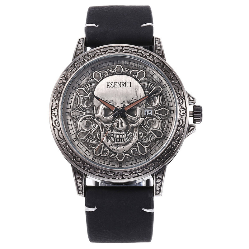 Cool Mens Watch Skull Face Design Fashion Steel Leather Strap Retro Quartz Watch Men Male Clock Reloj Hombre Gifts Drop Shipping