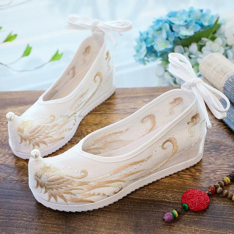 Mulheres Bordados Tecelagem Ouro Chinês Princesa Antiga Sapatos Menina Hanfu Tang Dinastia Yue Ópera Dança Vintage Hanfu Shoes T2