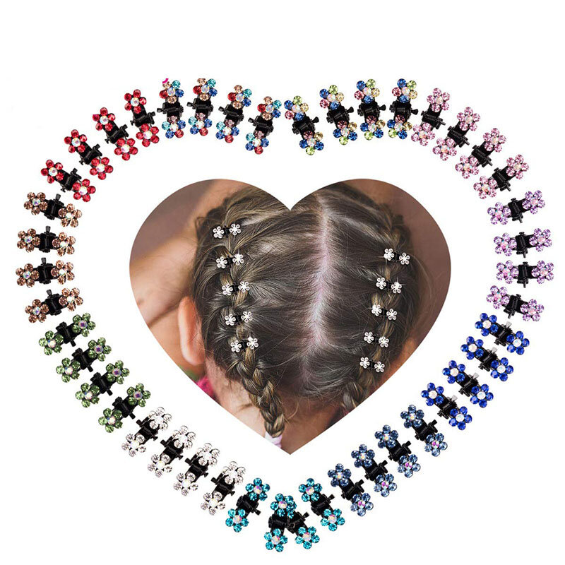 Mini garras de cabelo de metal sem deslizamento para meninas, strass glitter, flores coloridas, grampos de cabelo, grampos, acessórios, 12pcs set