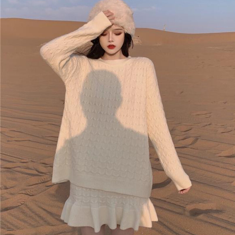 2 Mảnh Nữ Mini Váy Tính Khí Nhẹ Nhàng Đan Quần Baggy Áo Len Hàn Quốc Thiết Kế Thời Trang Thẩm Mỹ Ngọt Girlish Chỉ Đơn Giản Cơ Bản