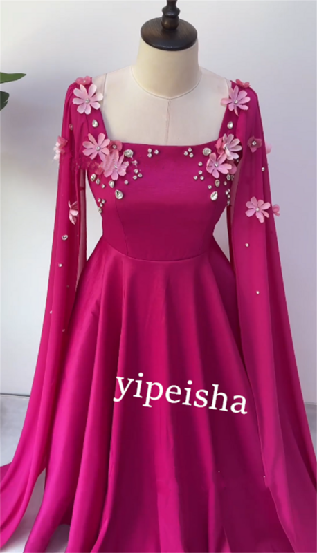 Трикотажное блестящее бальное платье на день рождения с аппликацией · длинные платья с квадратным вырезом на заказ