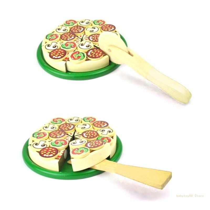 Y4UD Drewniana pizza do zabawy Zabawka magnetyczna do wycinania zabawek do ćwiczeń rąk dla dzieci