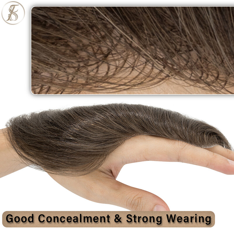TESS rambut palsu pria, 6 inci rambut alami 0.16mm PU ekstensi tidak terlihat 13g sistem penggantian rambut manusia Pria depan
