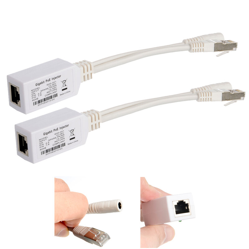 Top 2 buah pengiriman gratis Gigabit PoE Injector 12 v-56 V kabel konektor input poe splitter/injektor poe untuk MikroTik Mode B operasi
