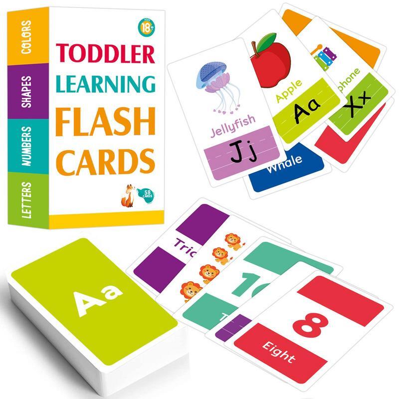 58PCS Alphabet Flash Cards Waterproof Flashcards Learn Letters Colors Numbers Shapes Animals Educational Preschool Toddler Flash