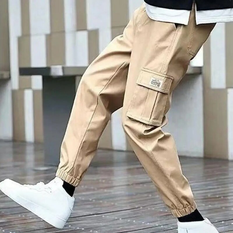 Pantalones Cargo para hombre, pantalones Cargo con diseño de bandas en el tobillo, múltiples bolsillos, cintura elástica para entrenamiento en el gimnasio, Plus