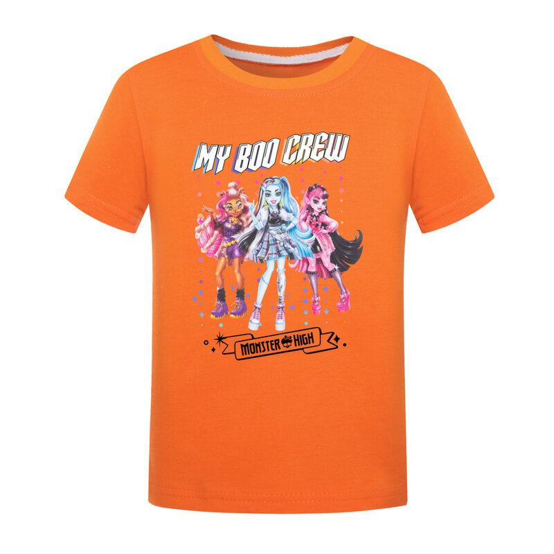 Футболка Monster High, Детская летняя одежда, забавная мультяшная футболка для девочек, хлопковая футболка с коротким рукавом для маленьких мальчиков, детская одежда