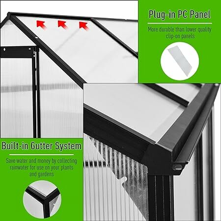 Kit serra in policarbonato 10x6 piedi, serra per esterni con porta scorrevole e finestra di sfiato regolabile, Walk-in in alluminio