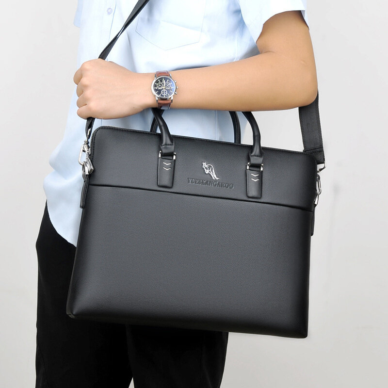 Tas kantor kulit pria, Vintage lembut tas bisnis Jinjing horisontal tas Messenger bahu kantor Laptop