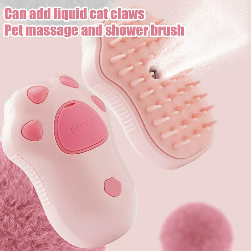 Escova de massagem a vapor elétrica para gatos e cães, Pet Grooming Comb, 3 em 1, Carregamento USB, Depilação, Spray