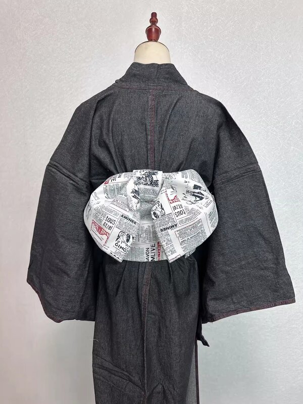 Кимоно в японском стиле, юката, пояс с бантом, не холщовая ткань