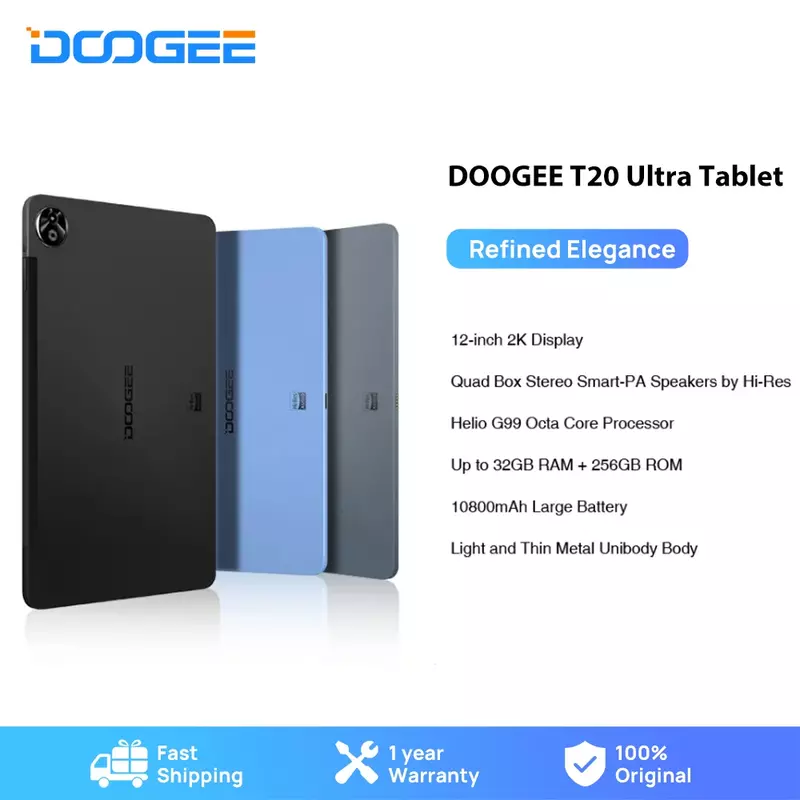 Планшетный ПК DOOGEE T20 Ultra, 12 дюймов, 2K дисплей, 12 Гб + 256 ГБ, Helio G99, 10800 мАч, основная камера 16 МП, Android 13, четырехъядерный процессор, стереодинамики