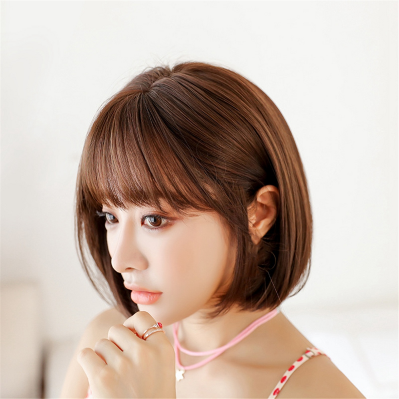 Peluca Bob con flequillo para mujer, pelo corto recto, aspecto Natural, versión coreana diaria, 30cm