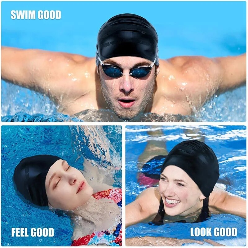 Adults High Elastic Swimming Caps Men Women Waterproof Swimming Pool Cap Protect Ears Long Hair Large Silicone Diving Hats