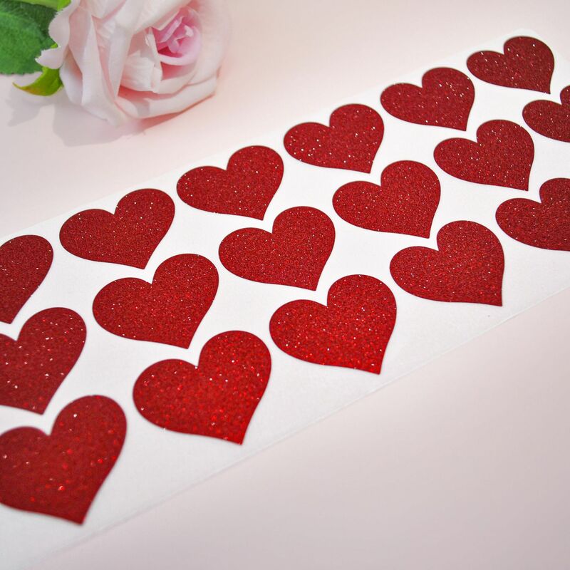 36Pcs/2แผ่น Glitter Heart สติกเกอร์ตกแต่งสีแดงกาวซีลป้ายสำหรับวันวาเลนไทน์,งานแต่งงานของขวัญปาร์ตี้ครบรอบ