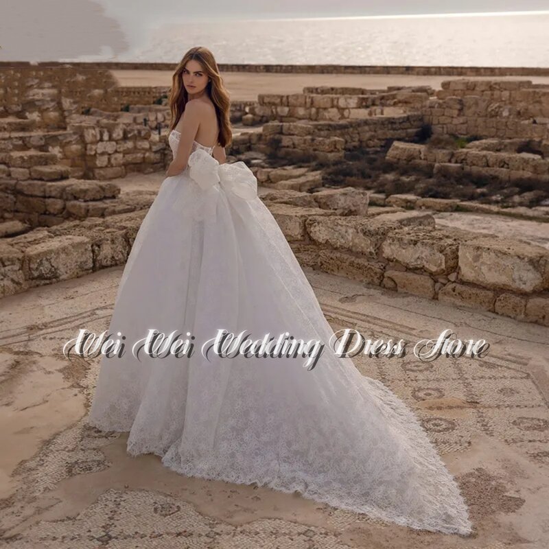 Gorgeous Tulle Lace 3D Appliques Ball Gown Wedding Dress Lovely Bowknot Back Strapless Princess Party Robe De mariée 2023