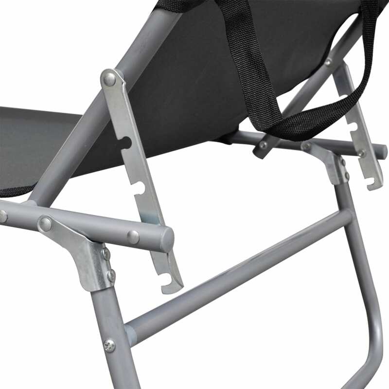 Folding Sun Lounger with Canopy, Aluminium Garden Recliner Chair, Patio Furniture Grey 188.5 x 57.5 x 27 cm