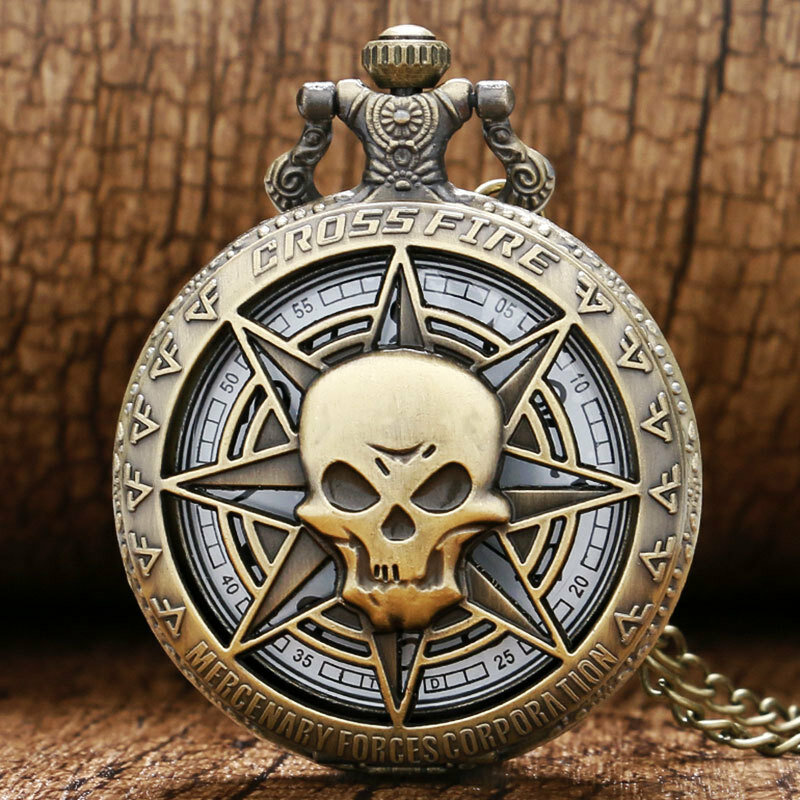 Reloj de bolsillo con cadena para hombre, cronógrafo con diseño de Calavera, Cruz, fuego, Punk, recuerdo, regalo, Saati