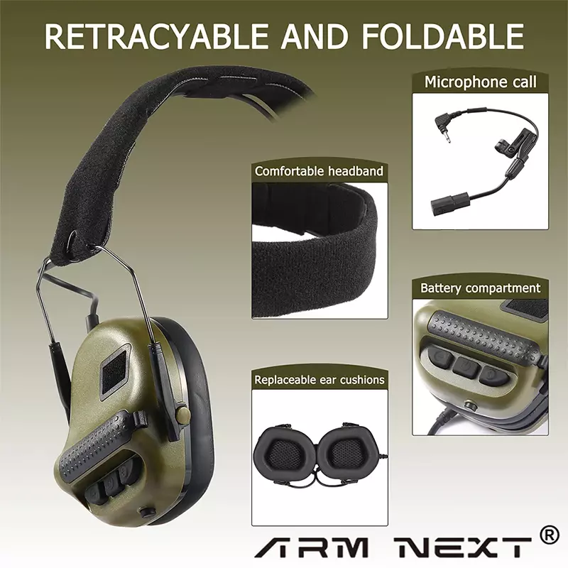 ARM NEXT-F10 Auricular Tático, Captura De Som, Auscultadores Anti Ruído, Aviação Militar, Comunicação, Tiro, Ouvido