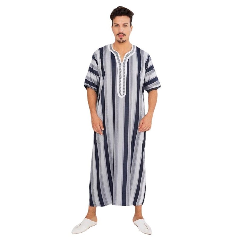Koszula z krótkim rękawem muzułmańska etniczna męska szata arabska długa odzież bliskowschodni